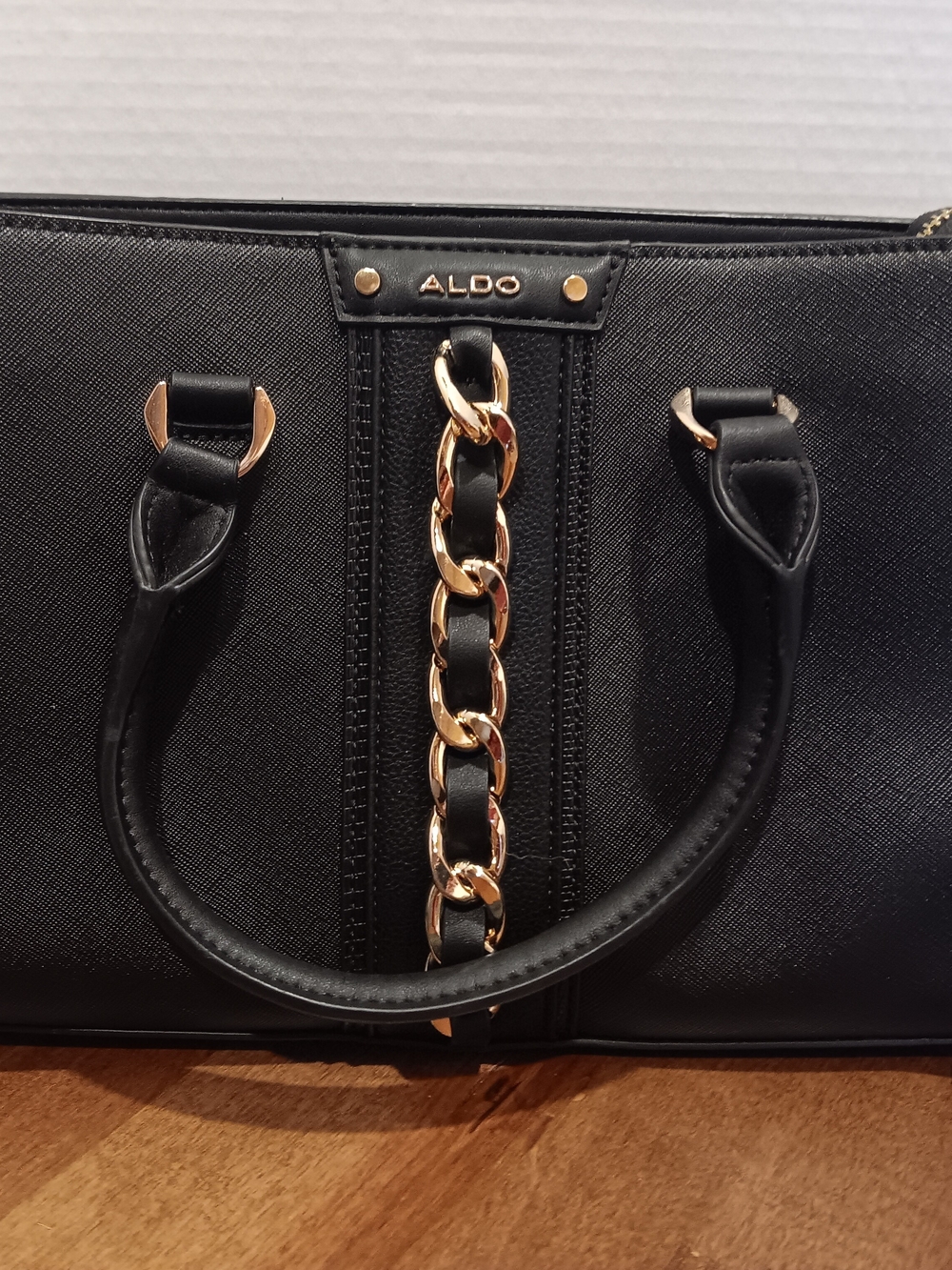 Aldo Black Satchel with Gold Chain Detail